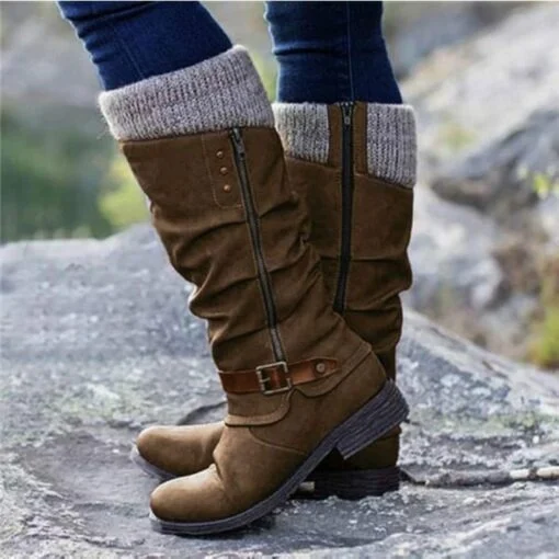 LAST DAY 40% OFF - Women's Leather Flat Heel Mid-Calf Zipper Boots - Basple