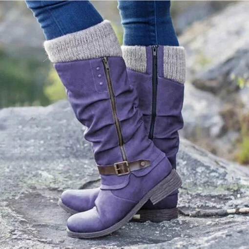 LAST DAY 40% OFF - Women's Leather Flat Heel Mid-Calf Zipper Boots - Basple